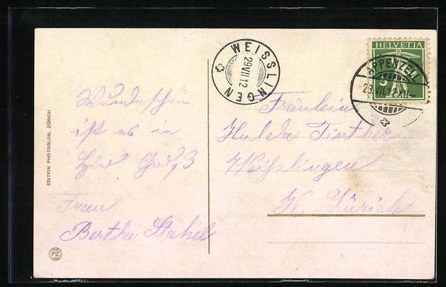 Cartoline postali: Appenzell, Panorama mit Gebirge im Hinte – Usato da Berlin venduto da bartko-reher 1