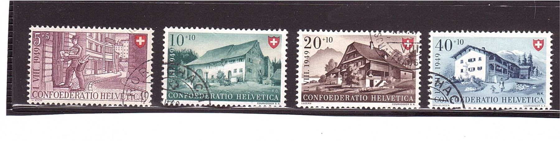 Alle Briefmarken: 1949 Pro Patria Berufe und Schweizer Häuser – Gebraucht aus Rheinau von loxis