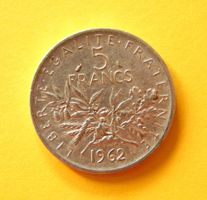Münze Frankreich 5 Francs la  Semeuse 1962 Silber 835