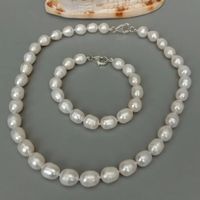 Set Weiss Armband Kette Echt 1.2 cm Collier Perle Halskette