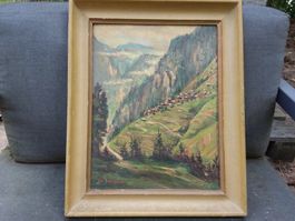 E. MEYER Village valaisan, huile sur isorel