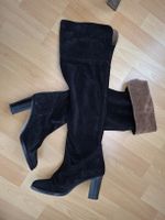 Black suede over-the-knee boots, size 37.5