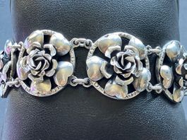 Bracelt Antique  Avec 7 Roses En Argen 800 35,5 G