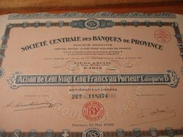 Alte Bankaktie Frankreich, 1928, Banques de Province