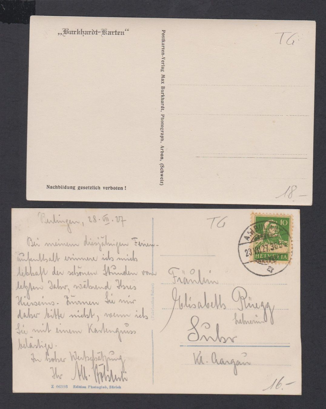 Cartoline postali: Berlingen   TG   :   2 alte Ansichtskarten 1920er-Jahre – Usato da Vitznau venduto da Ropaku 1
