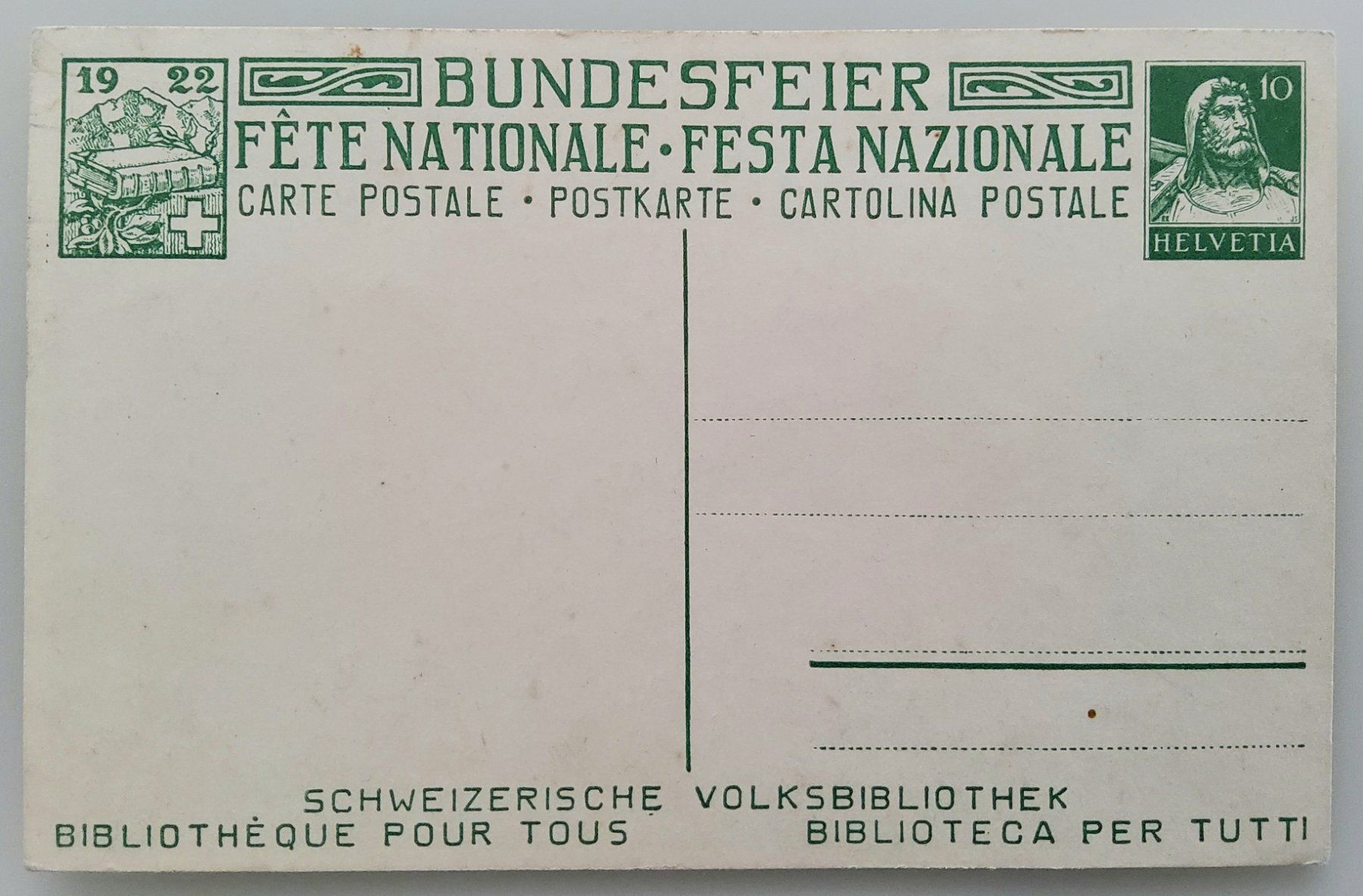 Tutti i francobolli: Bundesfeierpostkarte Nr.35 - 1922 - Das Lesebuch – Nuovo (secondo la descrizione) da Buchrain venduto da mue_kru 1