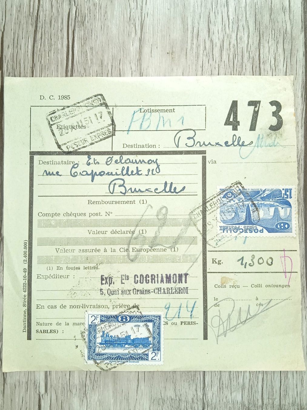Tous les timbres: TR97 Document Expedition + Timbre Belgique 1951 – D'occasion à Cousset par Patrick_Collections