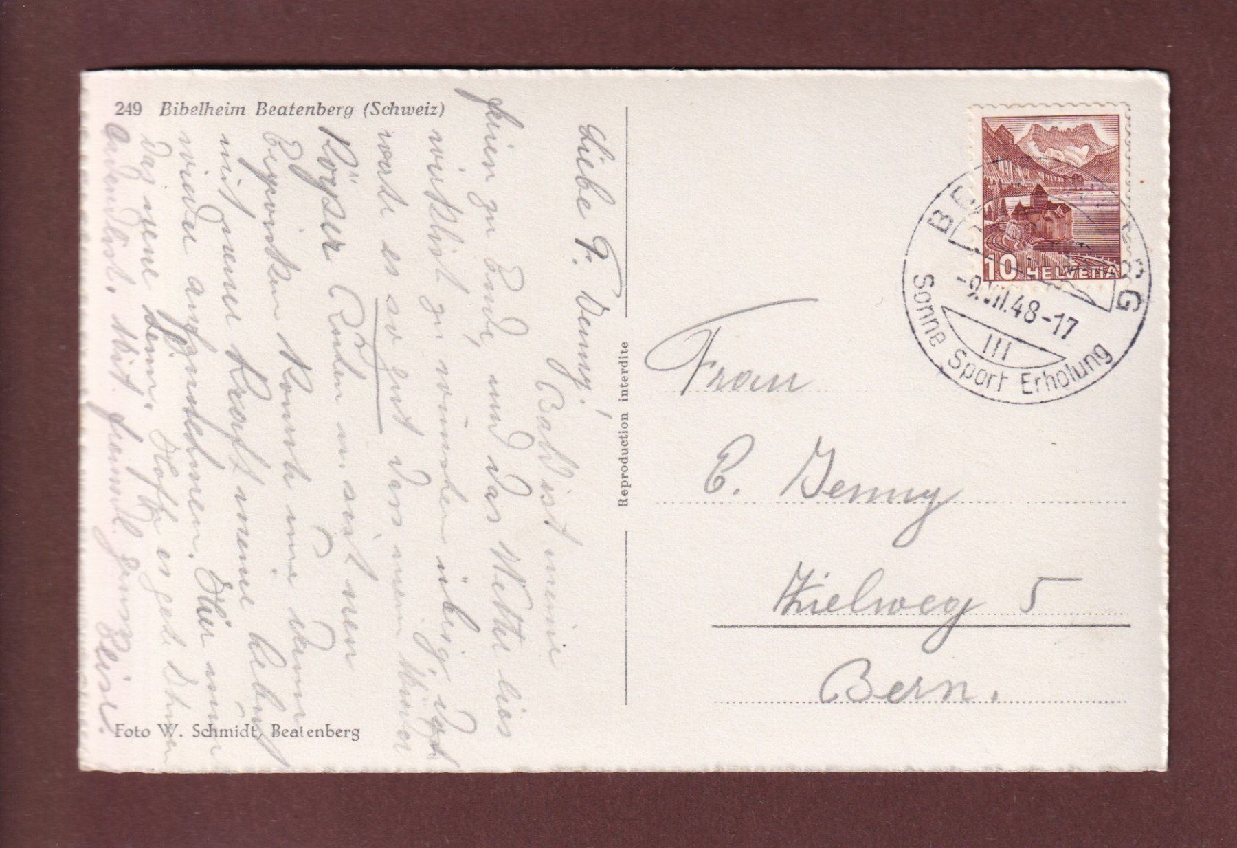 Cartes postales: Bibelheim BEATENBERG - 1948 – D'occasion à Pully par nicecards-shop 1