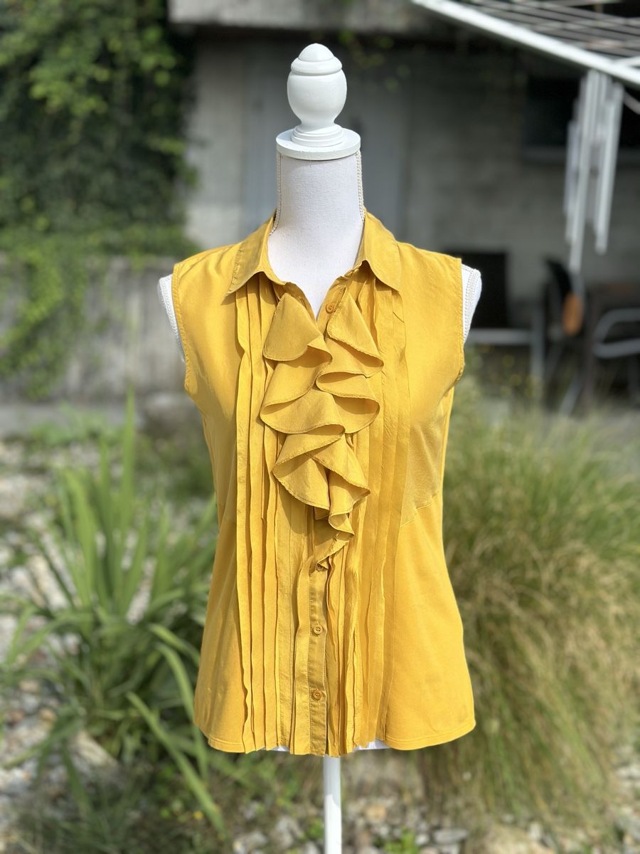 Max Mara Top: Mustard Yellow Blouse Ruffles MaxMara Gr. M – Usato da Zufikon venduto da Modestil365 1