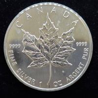 1 Unze Silber Kanada Maple Leaf 5$, 999/1000 Silber, 1989