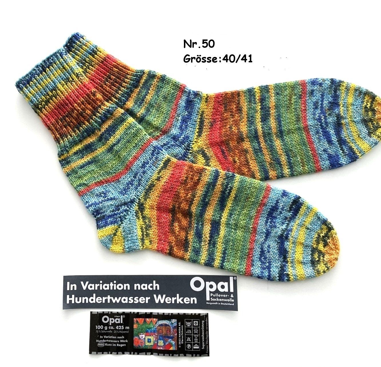Calze: Handgestrickte "Hundertwasser" Socken  Grösse: 40/41  Nr.50 – Nuovo e nell'imballaggio originale da  venduto da
