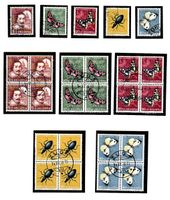 4 PRO JUVENTUTE Sätze 1956, ungest./gest., Einzel+4er-Blöcke