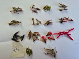 42  Verschiedene  Nassfliegen  Trockenfliegen und Nymphen