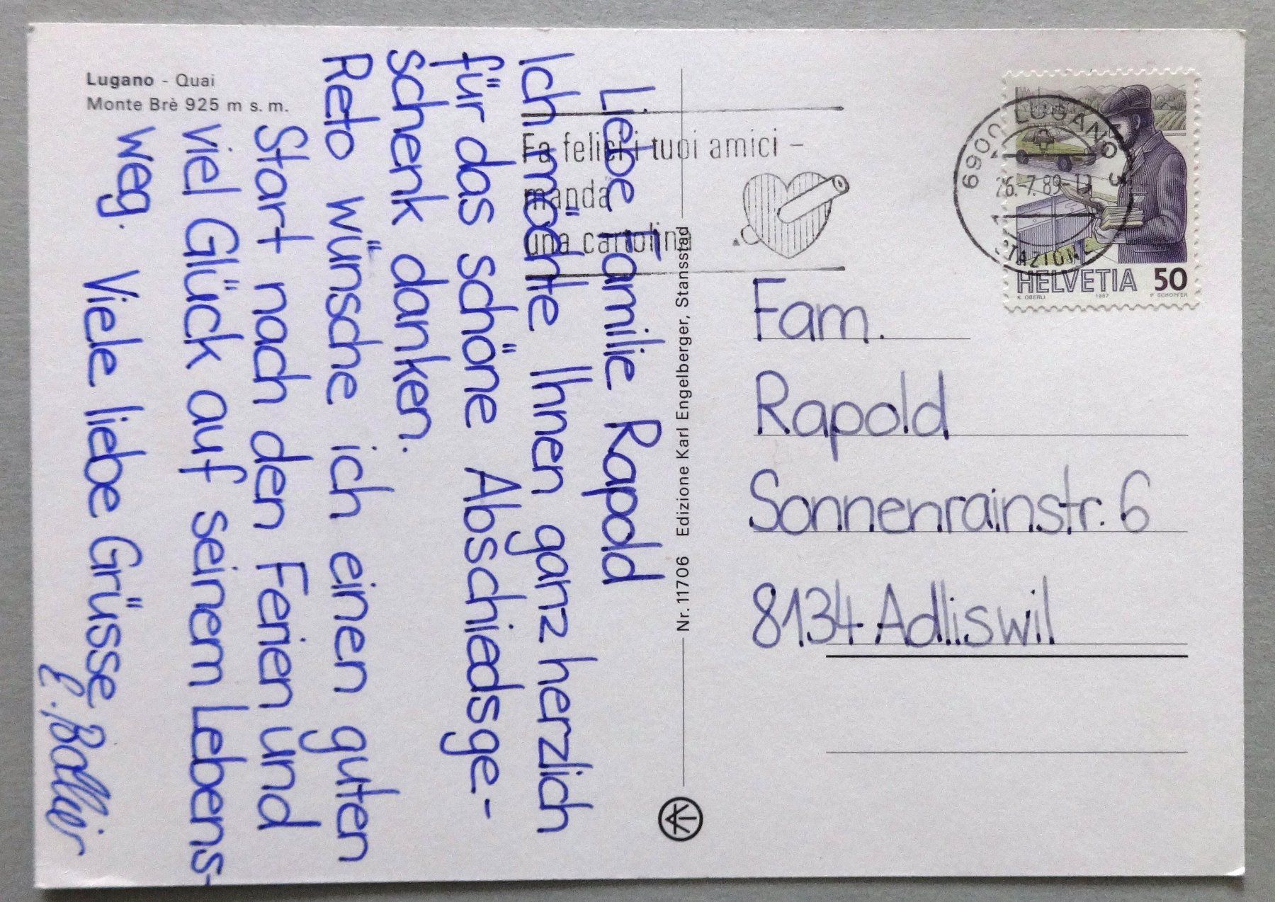 Cartoline postali: Lugano - Quai - Monte Brè – Usato da Fétigny venduto da Billy2miny 1