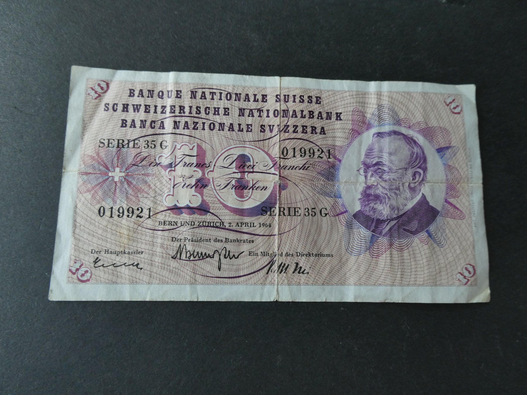 Banconote: Schweiz 1964,  10 Franken – Usato da Hinterforst venduto da Rohusri