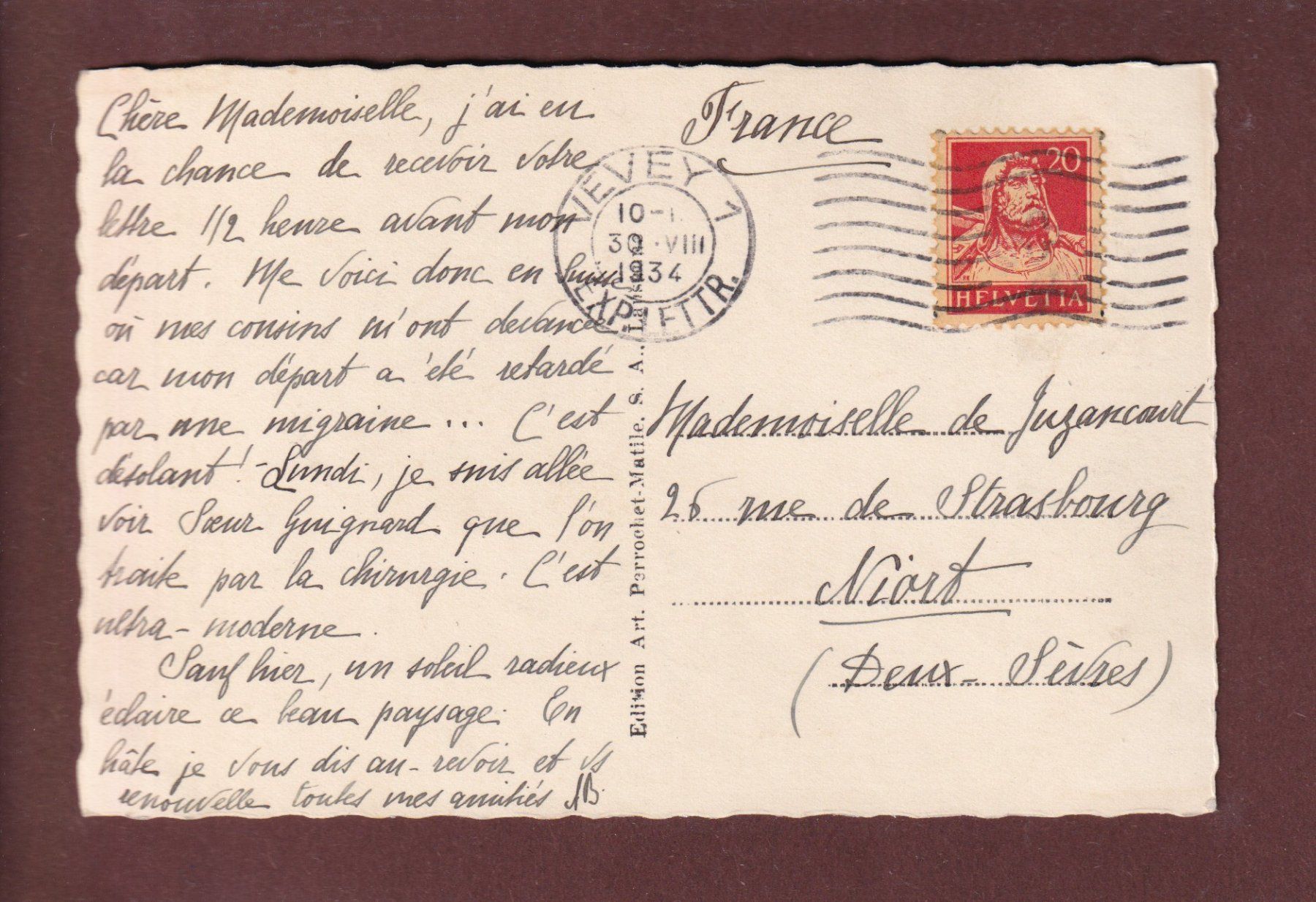 Ansichtskarten: EPESSES - 1934 – Gebraucht aus Pully von nicecards 1