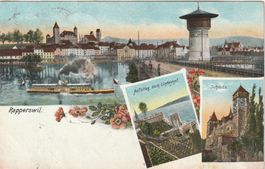 Alte Ansichtskarte Rapperswil mit Dampfschiff, Schloss & ...