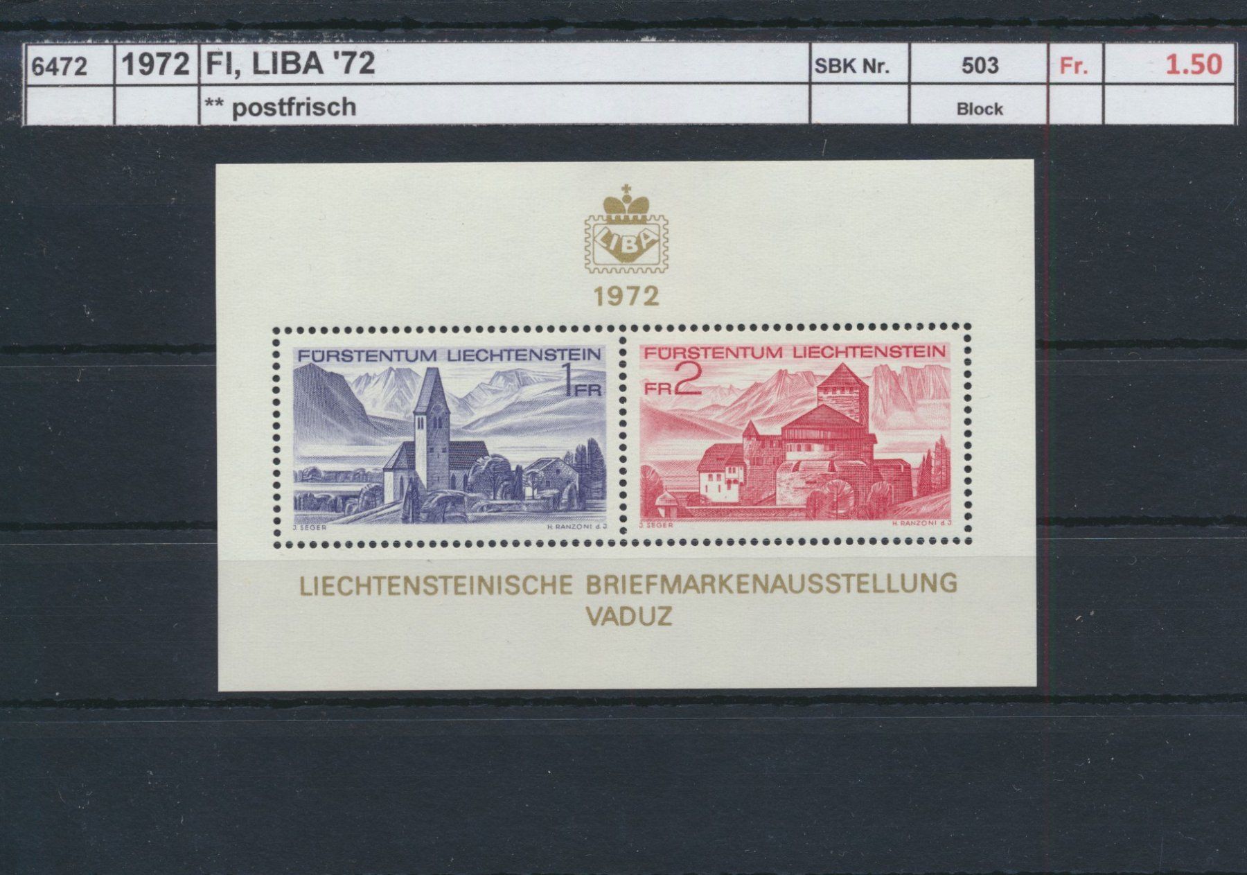 Alle Briefmarken: 1972 FL, "LIBA '72" - Block, ** postfrisch – Neu (gemäss Beschreibung) aus Winterthur von Zupogeru