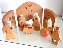 Krippe Holz Weihnachten Heimstätte Wil Nussbaum Vintage