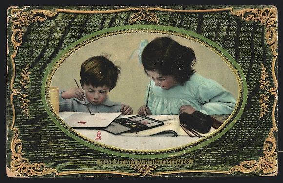 Cartoline postali: Young Artists painting Postcards, Kinder – Usato da Berlin venduto da bartko-reher