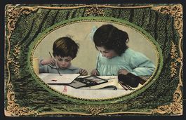Young Artists painting Postcards, Kinder