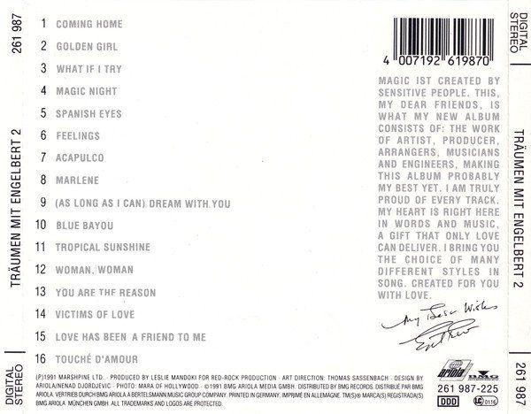 CDs: ENGELBERT (CD) Träumen mit Engelbert 2 – Gebraucht aus Zürich von Tarafo5 1
