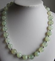 NEU: Jade Kette Collier Jadekette mit Edelstahl Perlen
