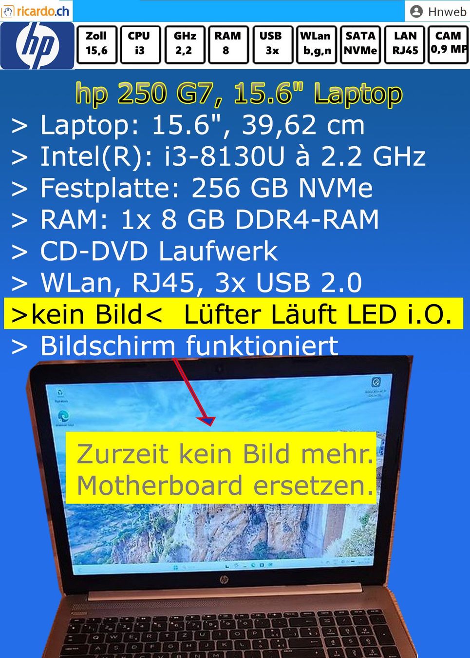 Hewlett Packard Notebook: hp 250 G7, 15.6" – Difettoso da Kaisten venduto da Hnweb 4