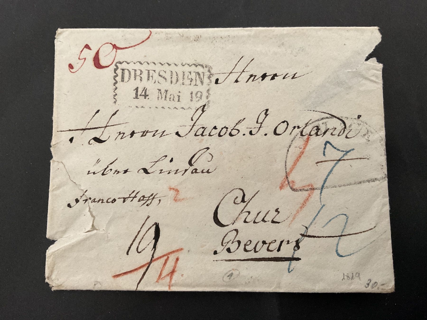 Alle Briefmarken: 1819 Umschlag von Dresden - Bevers mit Siegel – Gebraucht aus Rheinfelden von ricci62