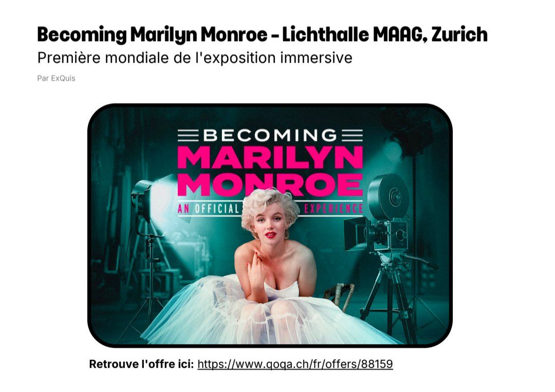 Bons: 2 bons pour exposition Marilyn Monroe – D'occasion à Yverdon-les-Bains par del_zlz6