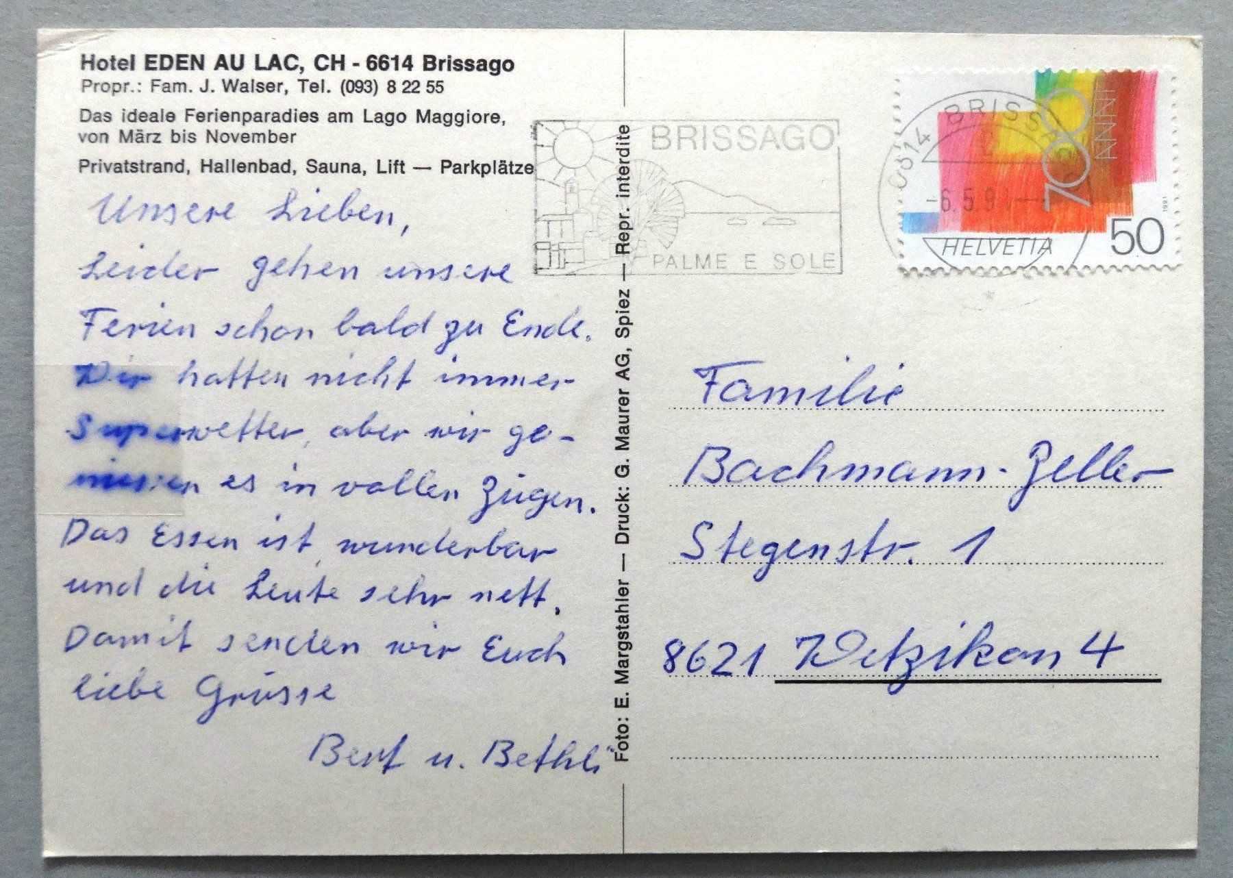 Cartoline postali: Hotel Eden au Lac, Brissago – Difettoso da Fétigny venduto da Billy2miny 1
