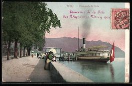Vevey, Binnenschiff vor Anker liegend, P