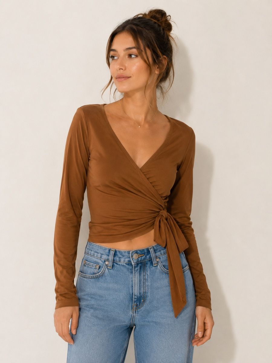 Monki Blusen: MONKI Damen Wickelbluse braun Grösse S  – Neu (gemäss Beschreibung) aus Winterthur von fij_f65r