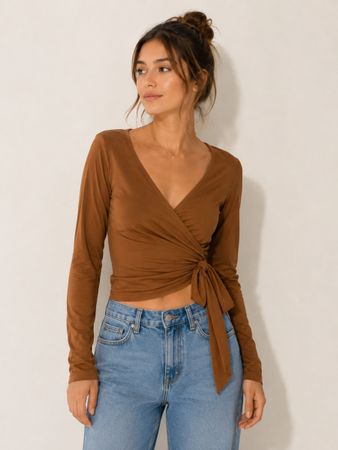 MONKI Damen Wickelbluse braun Grösse S 