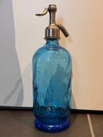 Alte Siphonflasche Soda Siphon blau Glas mit Aufschrift