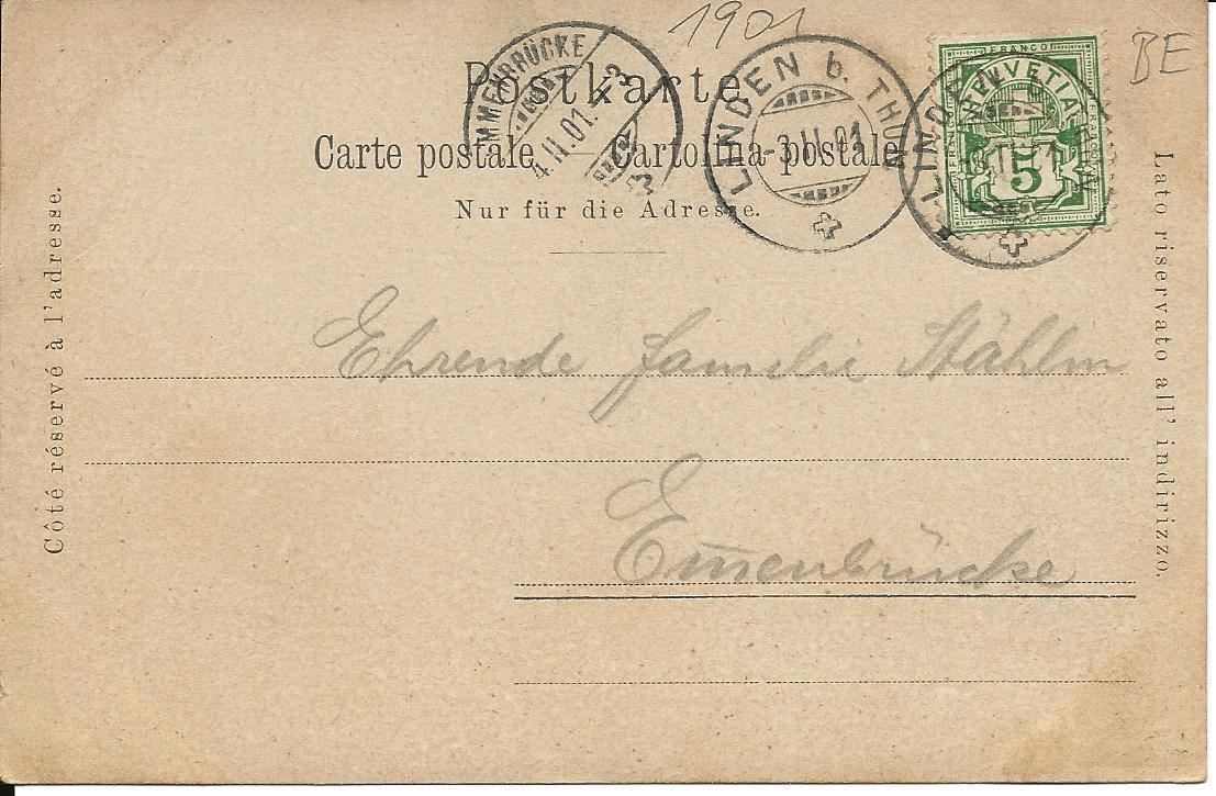 Ansichtskarten: Linden BE 5 Bild Oberdiessbach, Münsingen 1901 – Gebraucht aus Ennetmoos von Ambuman 3
