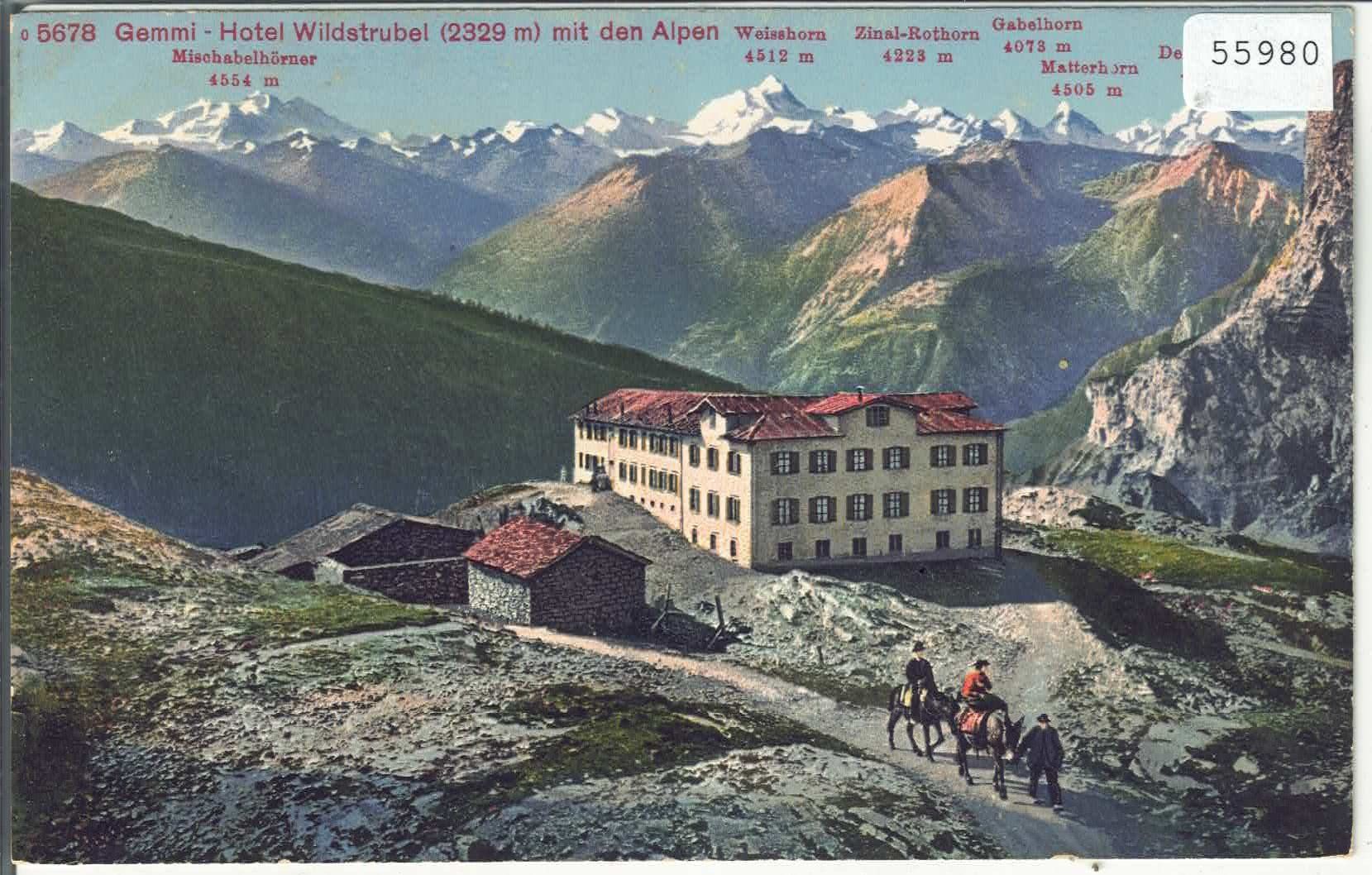 Cartoline postali: Gemmi - Hotel Wildstrubel - Maultiere - Litho – Usato da Ettingen venduto da Kartenplanet
