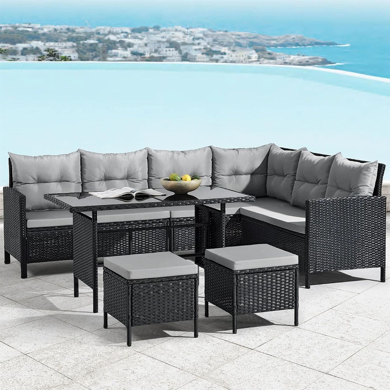 Set di tavolo e panche: Polyrattan Lounge Manacor schwarz Gartenlounge mit Sofa – Nuovo e nell'imballaggio originale da Wallenwil venduto da toesstal-vertrieb