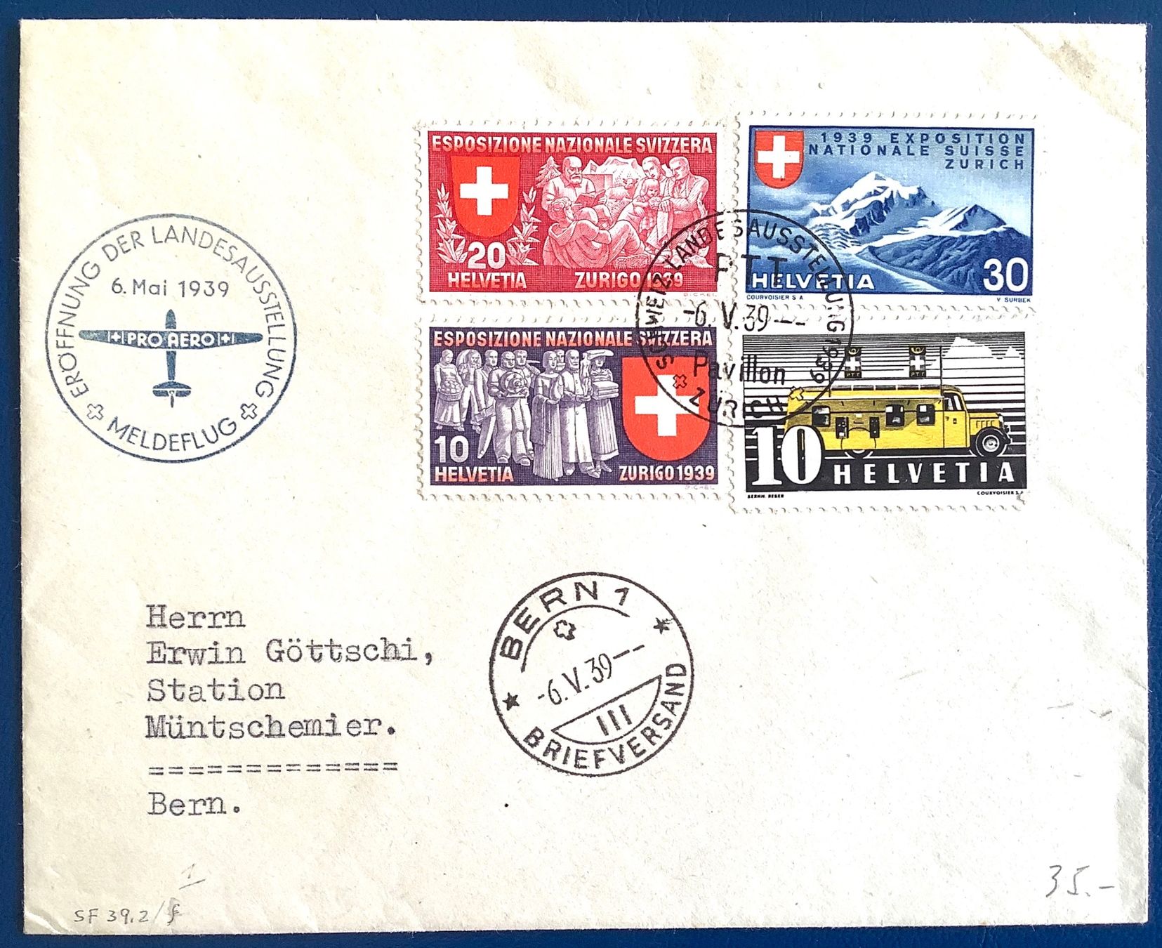 Tutti i francobolli: 1939 - Meldeflug - Zürich / Bern – Usato da Liestal venduto da Skunk02