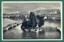 Genève, Ile Rousseau et le Mont-Blanc, ungelaufen, ca. 1935