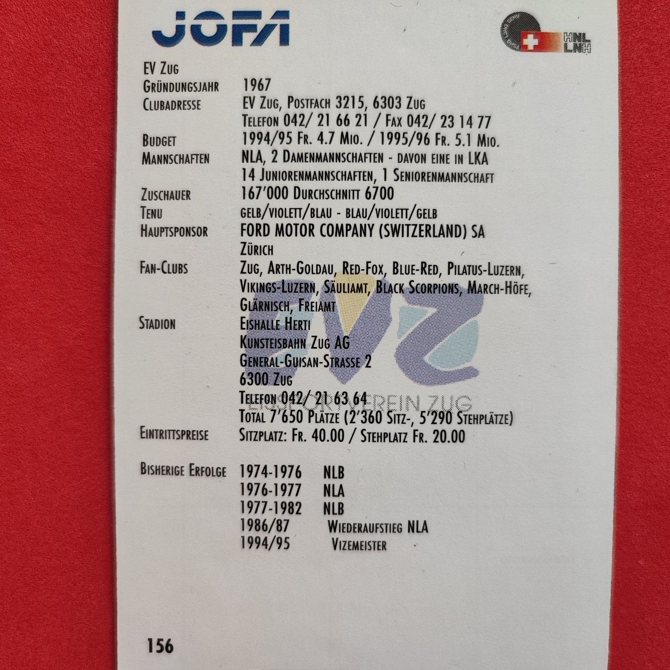 Carte collezionabili: EV ZUG WAPPEN CARD - 1995/96 – Usato da Dübendorf venduto da kb86_MOVIE 1