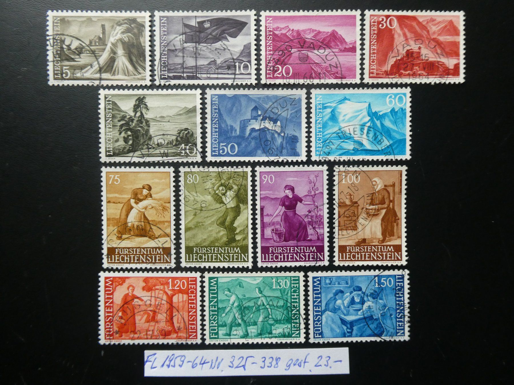 Tutti i francobolli: FL 1959-64 Nr. 325-338 gestempelt – Usato da Lausen venduto da Herbamare01