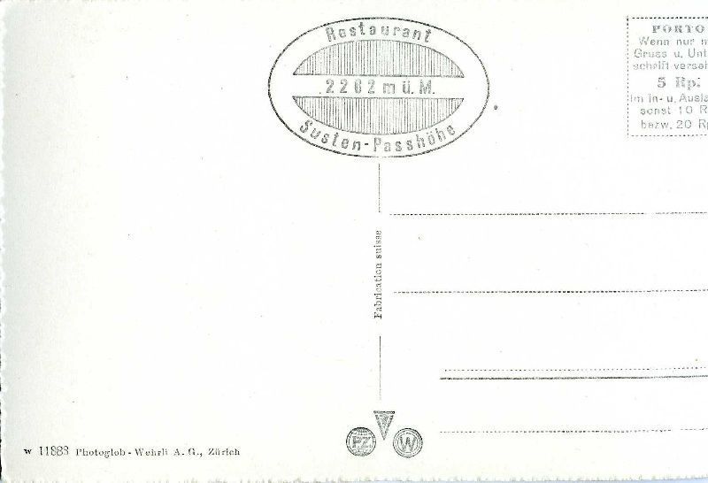 Cartoline postali: Susten - Steinalp + ca. 1955 – Usato da Emmenbrücke venduto da teestube 1