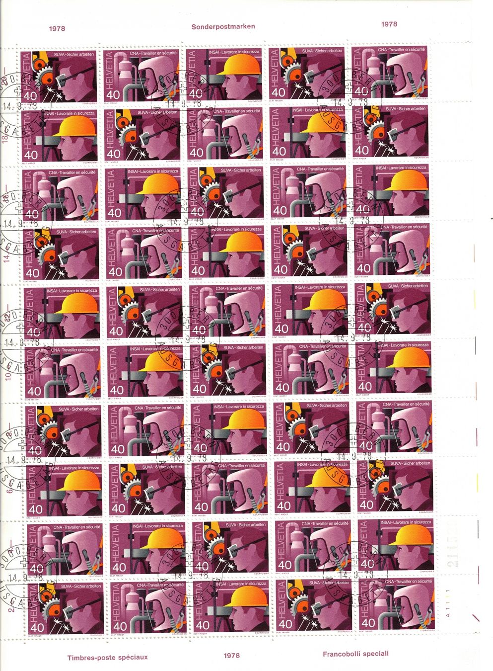 Alle Briefmarken: 1978 SUVA Bogen gestempelt – Gebraucht aus Bottmingen von Golferin