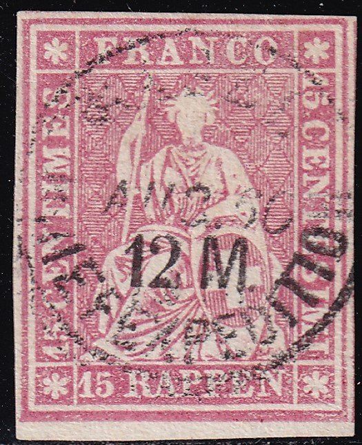 Alle Briefmarken: 1854/62 STRUBEL Zst.Nr.24G – Gebraucht aus geneve von philatelie-marchand