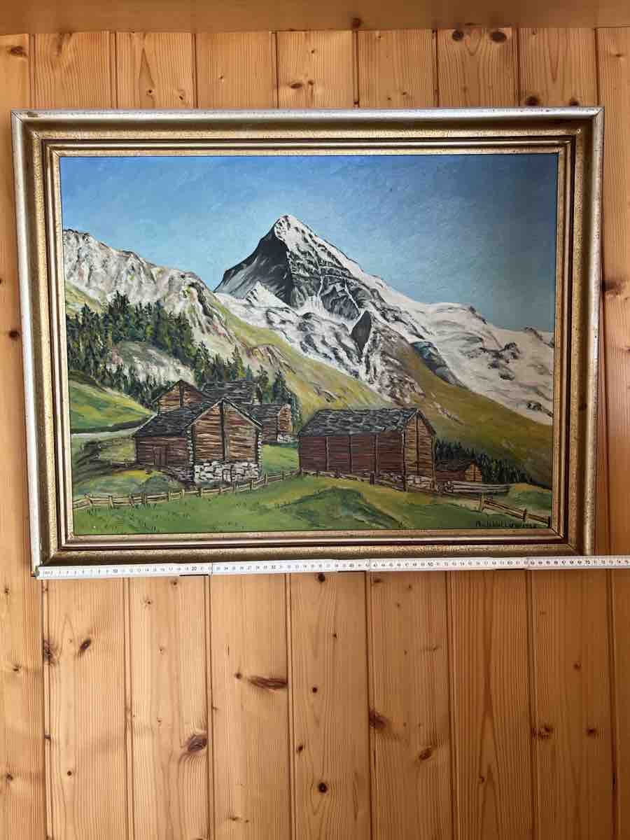 Gemälde: Oelgemälde Berglandschaft mit Hütten – Gebraucht aus St. Gallen von Allu90er