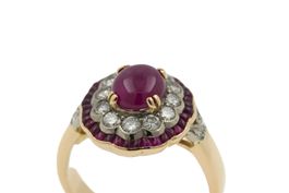 Antiker Rubin Diamant Ring 18K Gelbgold *S3766