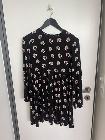 Blümchenkleid, schwarz mit rosa Blumen, Gr. S