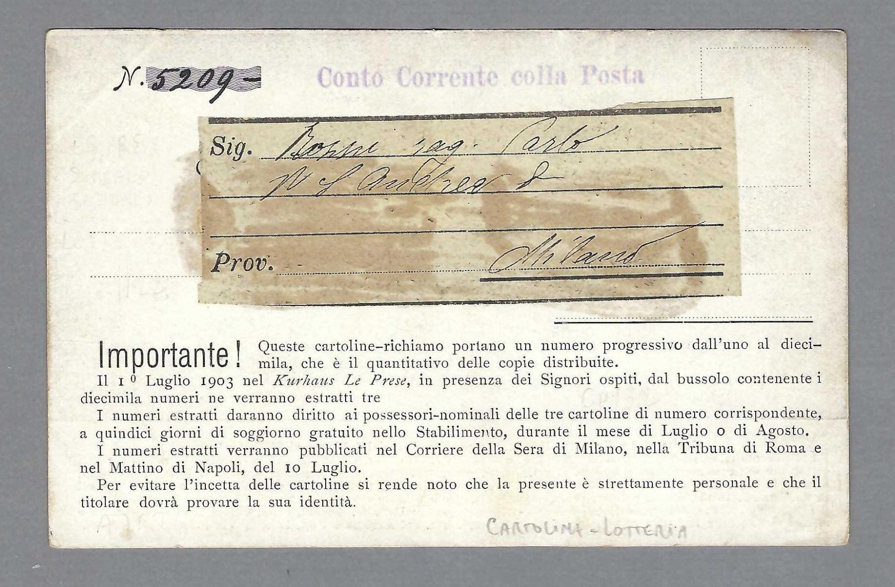 Cartes postales: 1903, KURHAUS LE PRESE – D'occasion à Pura par ulisse1957 1
