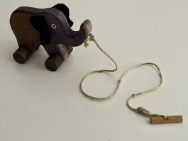 NACHZIEHTIER, ELEFANT, VINTAGE, HOLZ, SPIELZEUG, RÄDER
